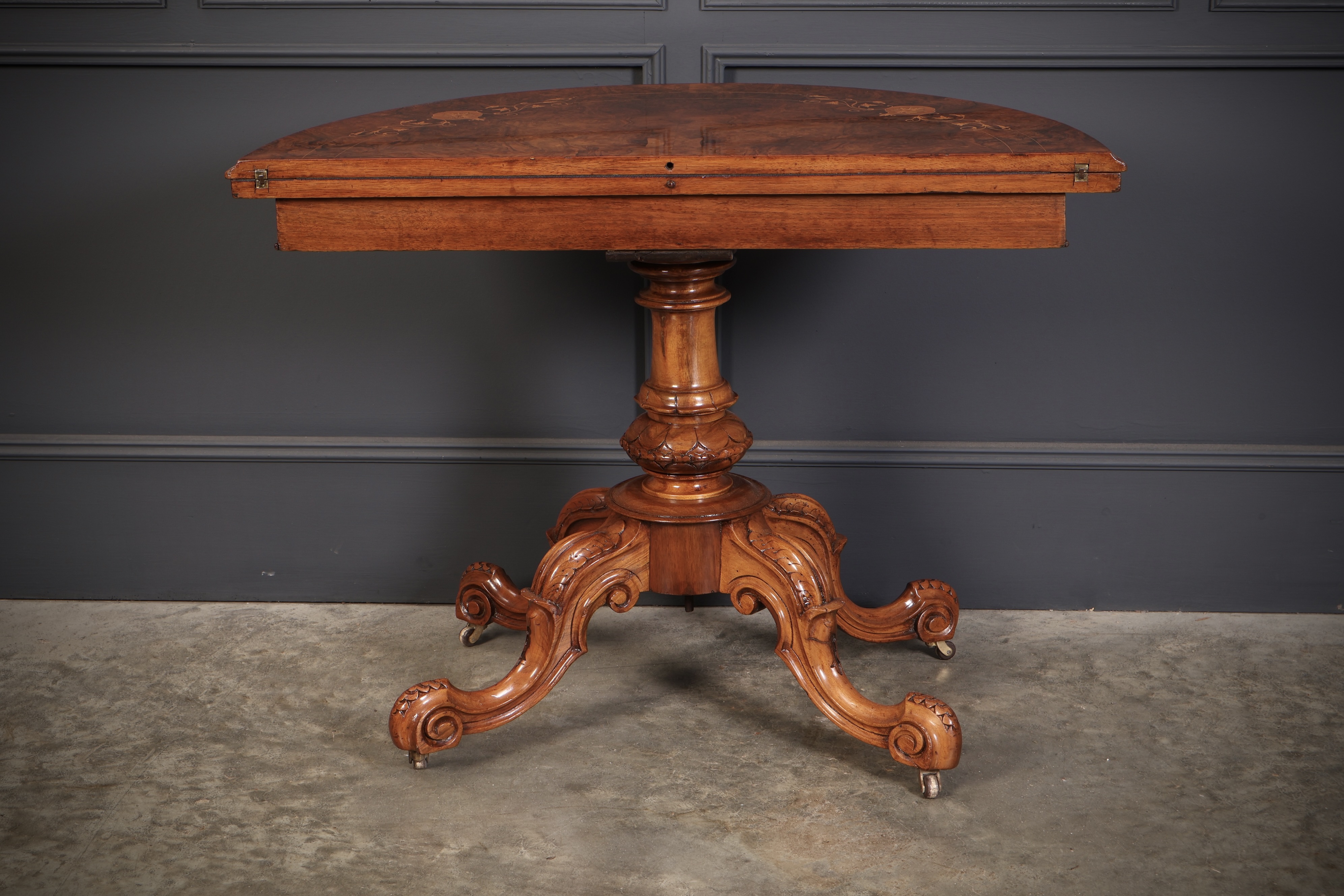Victorian Marquetry Inlaid Burr Walnut Card Table - Image 10
